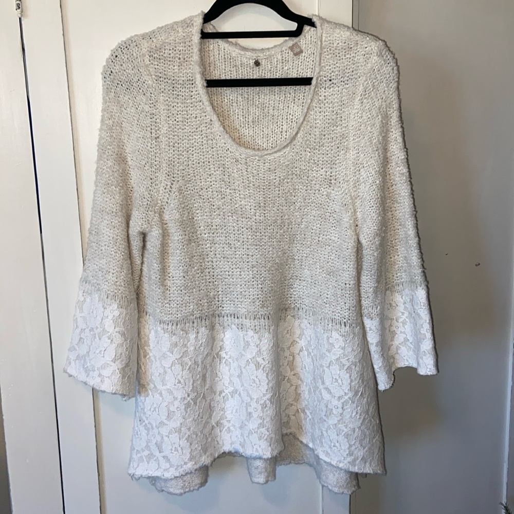 Knitted & Knotted Sweater with Lace Detail